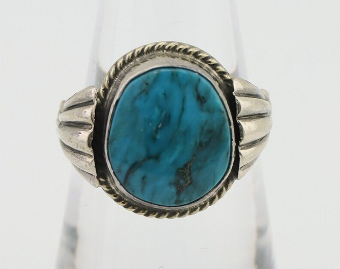Navajo Ring 925 Silver Natural Turquoise Native American Artist C.80's Size 6.5