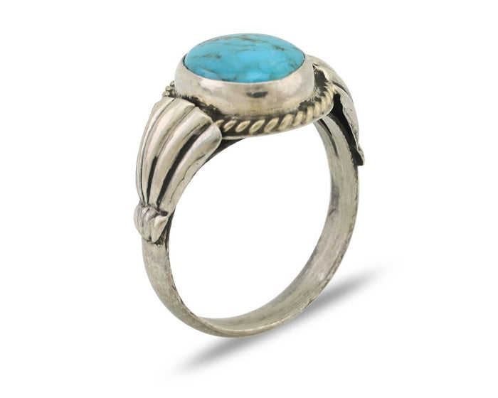 Navajo Ring 925 Silver Natural Turquoise Native American Artist C.80's Size 8.0
