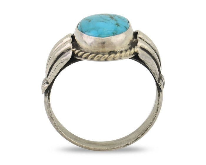 Navajo Ring 925 Silver Natural Turquoise Native American Artist C.80's Size 8.0