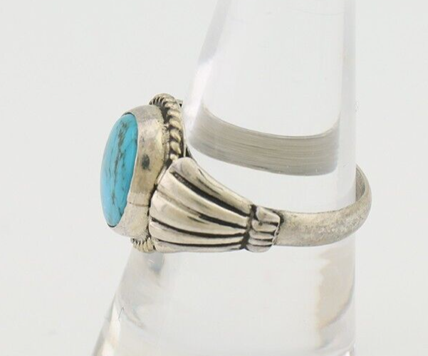 Navajo Ring 925 Silver Natural Turquoise Native American Artist C.80's Size 8.0