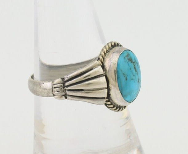 Navajo Ring 925 Silver Natural Turquoise Native American Artist C.80's Size 8.0