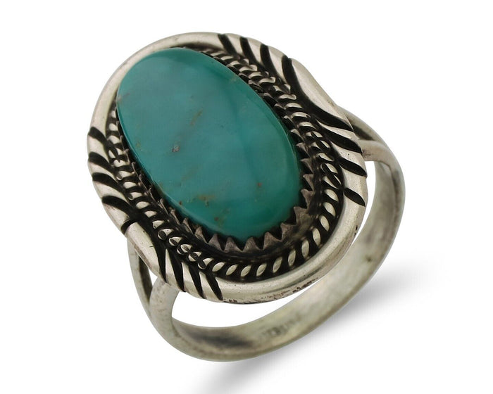 Navajo Ring 925 Silver Natural Turquoise Native American Artist C.80's