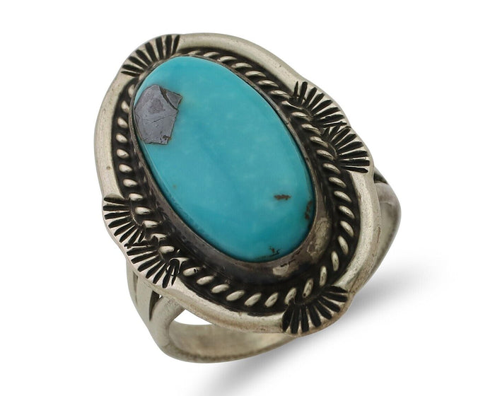 Navajo Ring 925 Silver Natural Turquoise Native American Artist C.80's