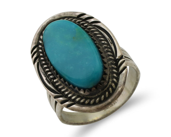 Navajo Ring 925 Silver Natural Turquoise Native American Artist C.80's