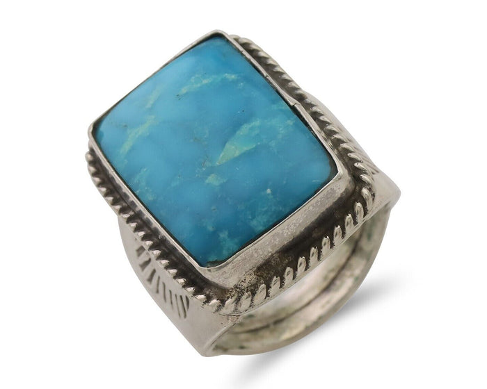 Navajo Ring 925 Silver Natural Turquoise Native American Artist C.80's