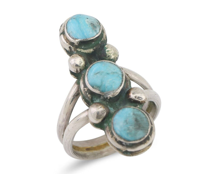 Navajo Ring 925 Silver Natural Turquoise Native American Artist C.80's
