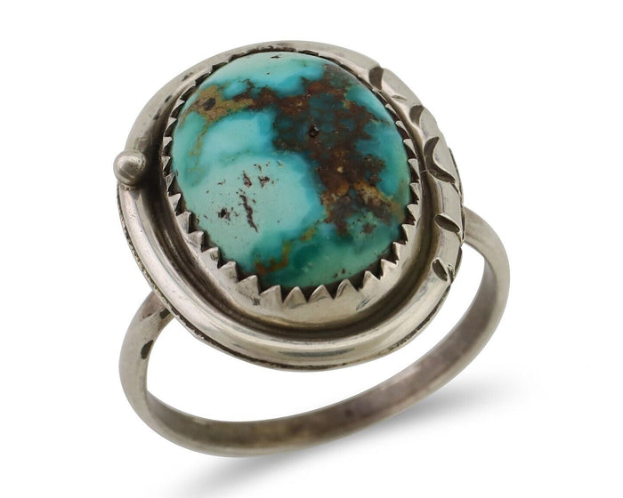 Navajo Ring 925 Silver Natural Turquoise Native American Artist C.80's