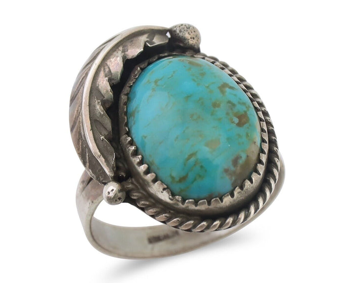 Navajo Ring 925 Silver Natural Turquoise Native American Artist C.80's