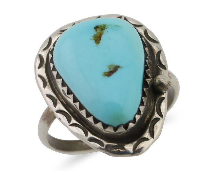 Navajo Ring 925 Silver Natural Turquoise Native American Artist C.80's