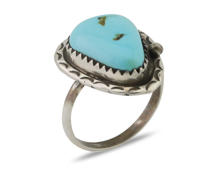 Navajo Ring 925 Silver Natural Turquoise Native American Artist C.80's