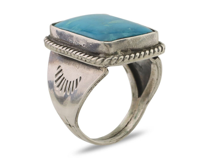 Navajo Ring 925 Silver Natural Turquoise Native American Artist C.80's