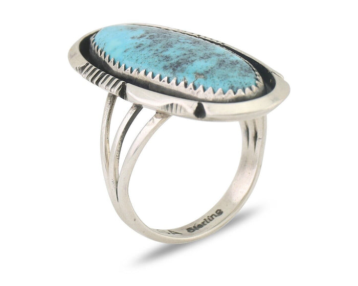 Navajo Ring 925 Silver Natural Turquoise Native American Artist C.80's