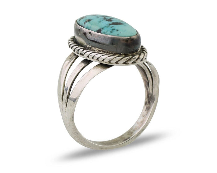 Navajo Ring 925 Silver Natural Turquoise Native American Artist C.80's