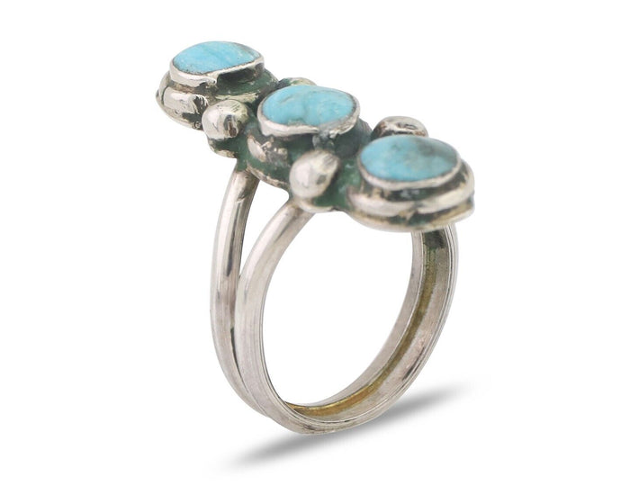 Navajo Ring 925 Silver Natural Turquoise Native American Artist C.80's
