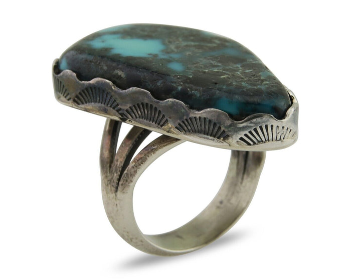 Navajo Ring 925 Silver Natural Turquoise Native American Artist C.80's