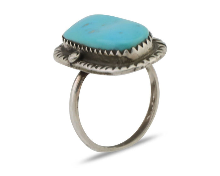 Navajo Ring 925 Silver Natural Turquoise Native American Artist C.80's
