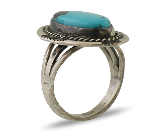 Navajo Ring 925 Silver Natural Turquoise Native American Artist C.80's