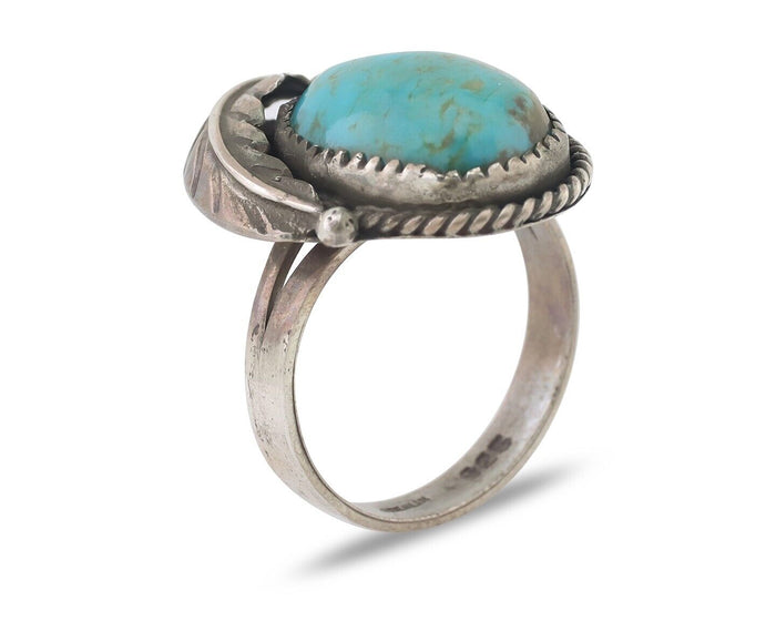 Navajo Ring 925 Silver Natural Turquoise Native American Artist C.80's