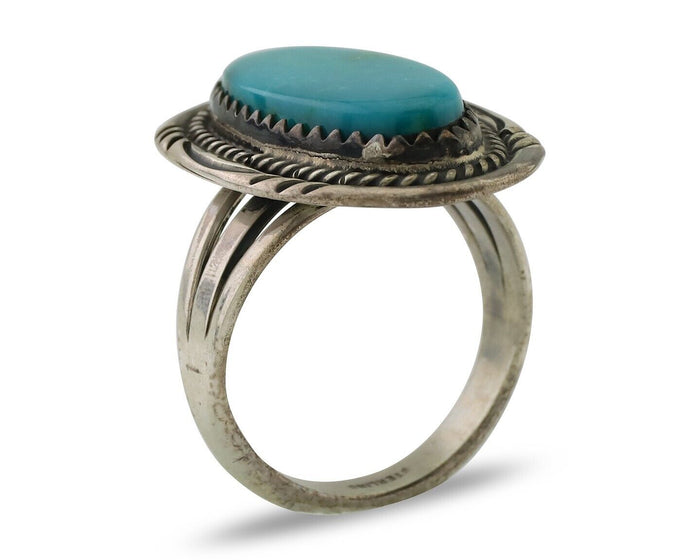 Navajo Ring 925 Silver Natural Turquoise Native American Artist C.80's