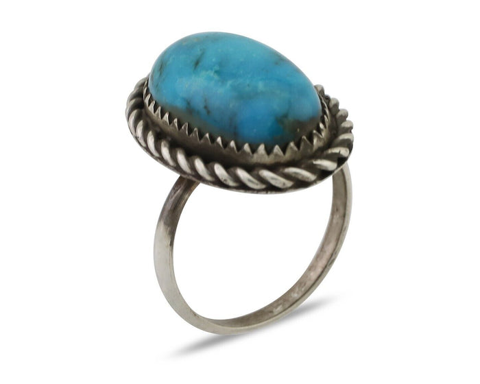 Navajo Ring 925 Silver Natural Turquoise Native American Artist C.80's