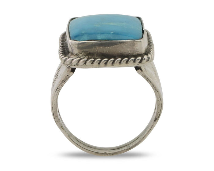 Navajo Ring 925 Silver Natural Turquoise Native American Artist C.80's