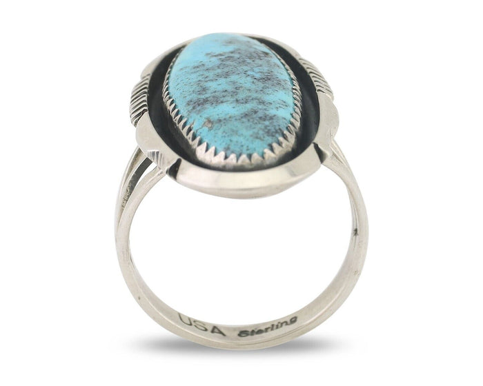 Navajo Ring 925 Silver Natural Turquoise Native American Artist C.80's
