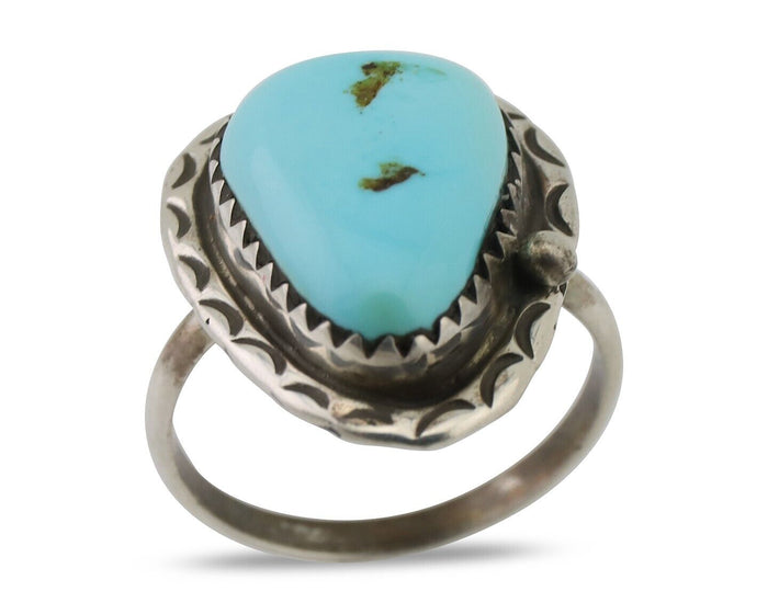 Navajo Ring 925 Silver Natural Turquoise Native American Artist C.80's
