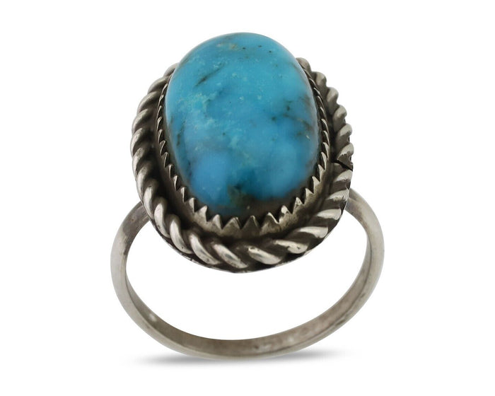 Navajo Ring 925 Silver Natural Turquoise Native American Artist C.80's