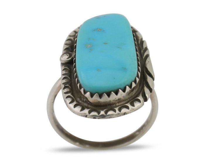 Navajo Ring 925 Silver Natural Turquoise Native American Artist C.80's