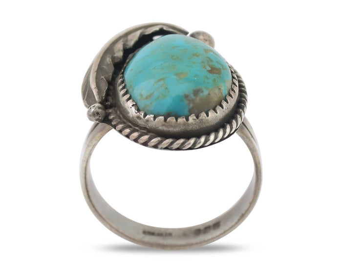 Navajo Ring 925 Silver Natural Turquoise Native American Artist C.80's
