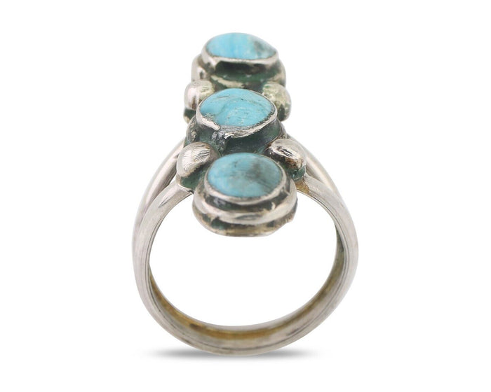 Navajo Ring 925 Silver Natural Turquoise Native American Artist C.80's