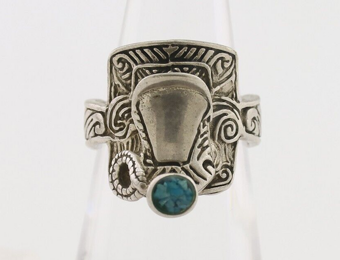 Navajo Ring 925 Silver Natural Turquoise Native American Artist C.80's