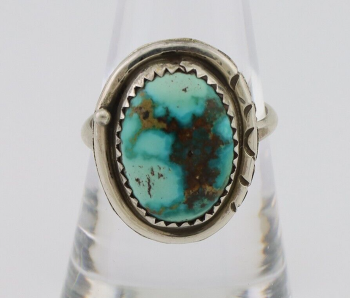 Navajo Ring 925 Silver Natural Turquoise Native American Artist C.80's