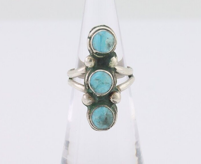 Navajo Ring 925 Silver Natural Turquoise Native American Artist C.80's