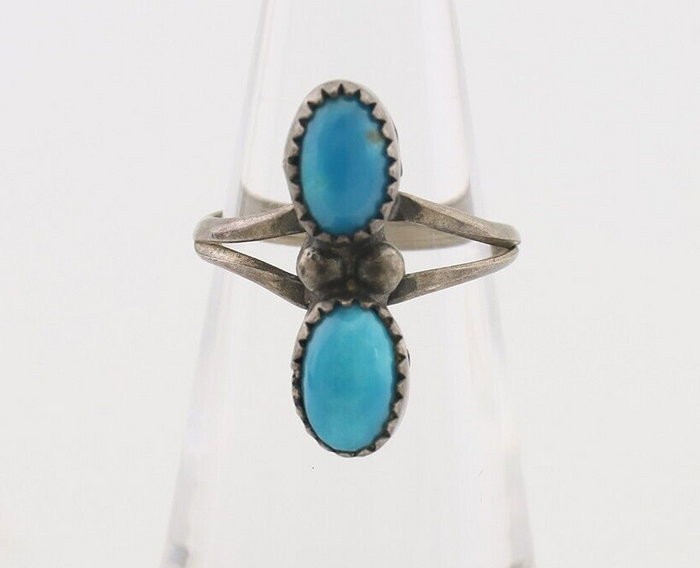 Navajo Ring 925 Silver Natural Turquoise Native American Artist C.80's