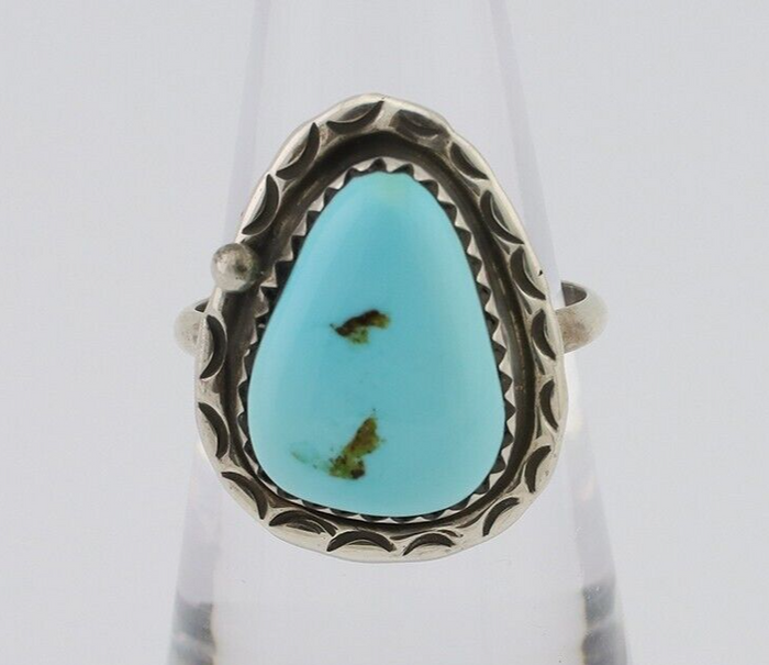Navajo Ring 925 Silver Natural Turquoise Native American Artist C.80's