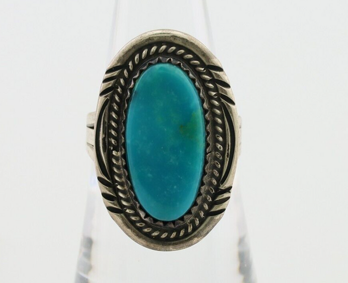 Navajo Ring 925 Silver Natural Turquoise Native American Artist C.80's