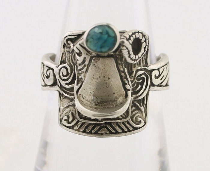 Navajo Ring 925 Silver Natural Turquoise Native American Artist C.80's