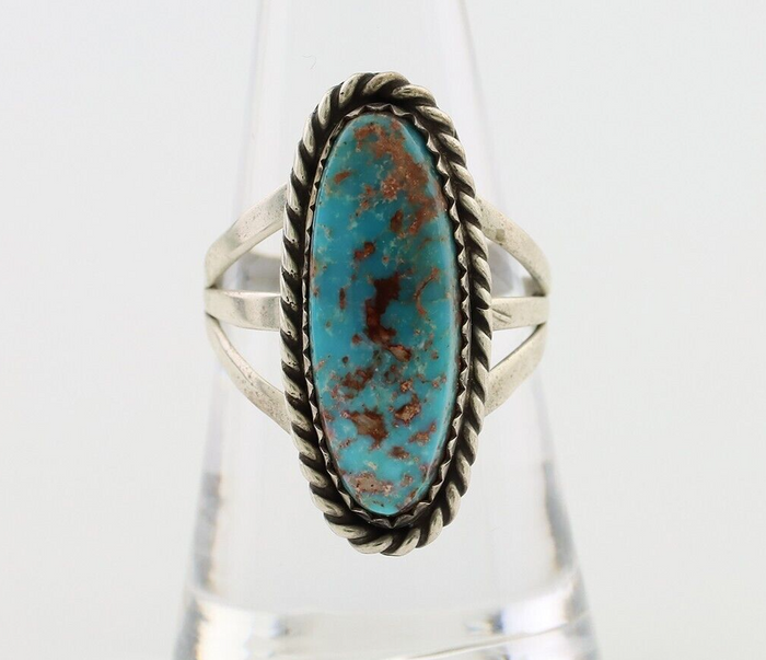 Navajo Ring 925 Silver Natural Turquoise Native American Artist C.80's