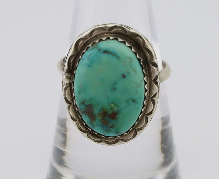 Navajo Ring 925 Silver Natural Turquoise Native American Artist C.80's