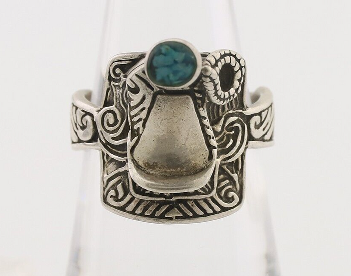 Navajo Ring 925 Silver Natural Turquoise Native American Artist C.80's