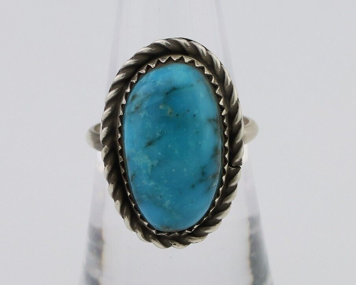 Navajo Ring 925 Silver Natural Turquoise Native American Artist C.80's