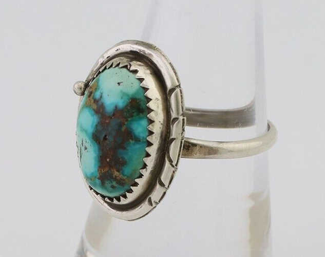 Navajo Ring 925 Silver Natural Turquoise Native American Artist C.80's