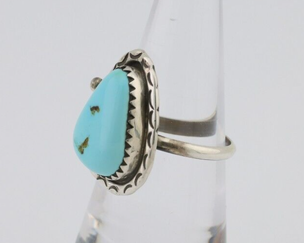 Navajo Ring 925 Silver Natural Turquoise Native American Artist C.80's