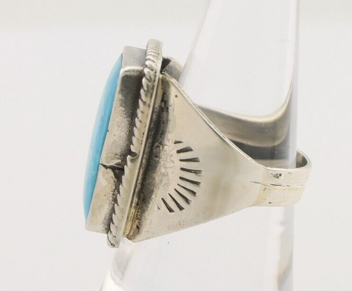 Navajo Ring 925 Silver Natural Turquoise Native American Artist C.80's