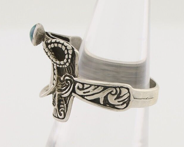 Navajo Ring 925 Silver Natural Turquoise Native American Artist C.80's