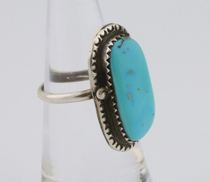 Navajo Ring 925 Silver Natural Turquoise Native American Artist C.80's