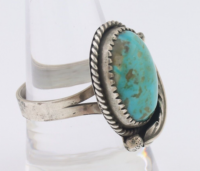 Navajo Ring 925 Silver Natural Turquoise Native American Artist C.80's