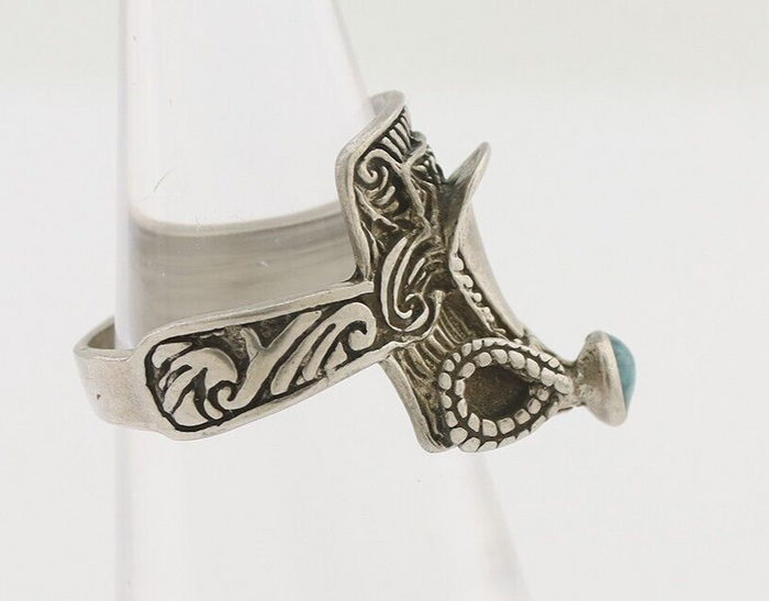 Navajo Ring 925 Silver Natural Turquoise Native American Artist C.80's