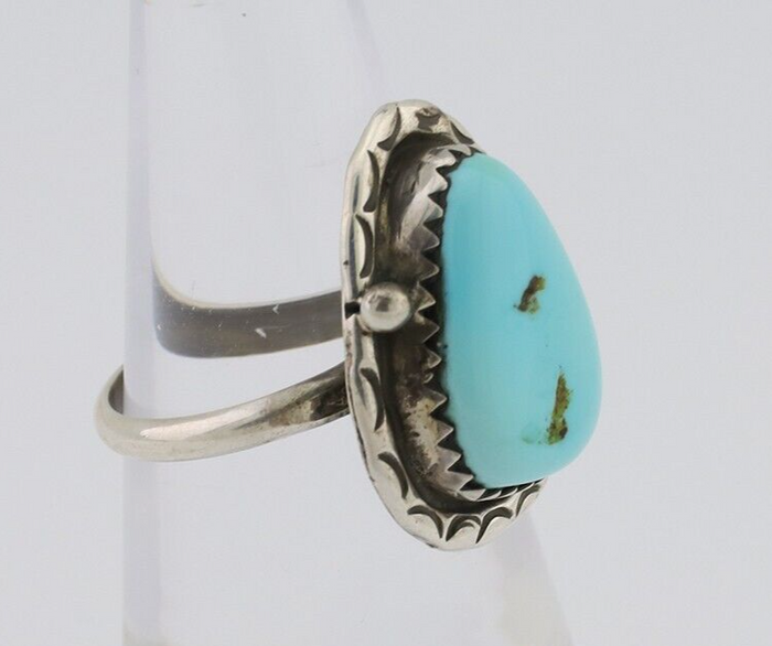 Navajo Ring 925 Silver Natural Turquoise Native American Artist C.80's